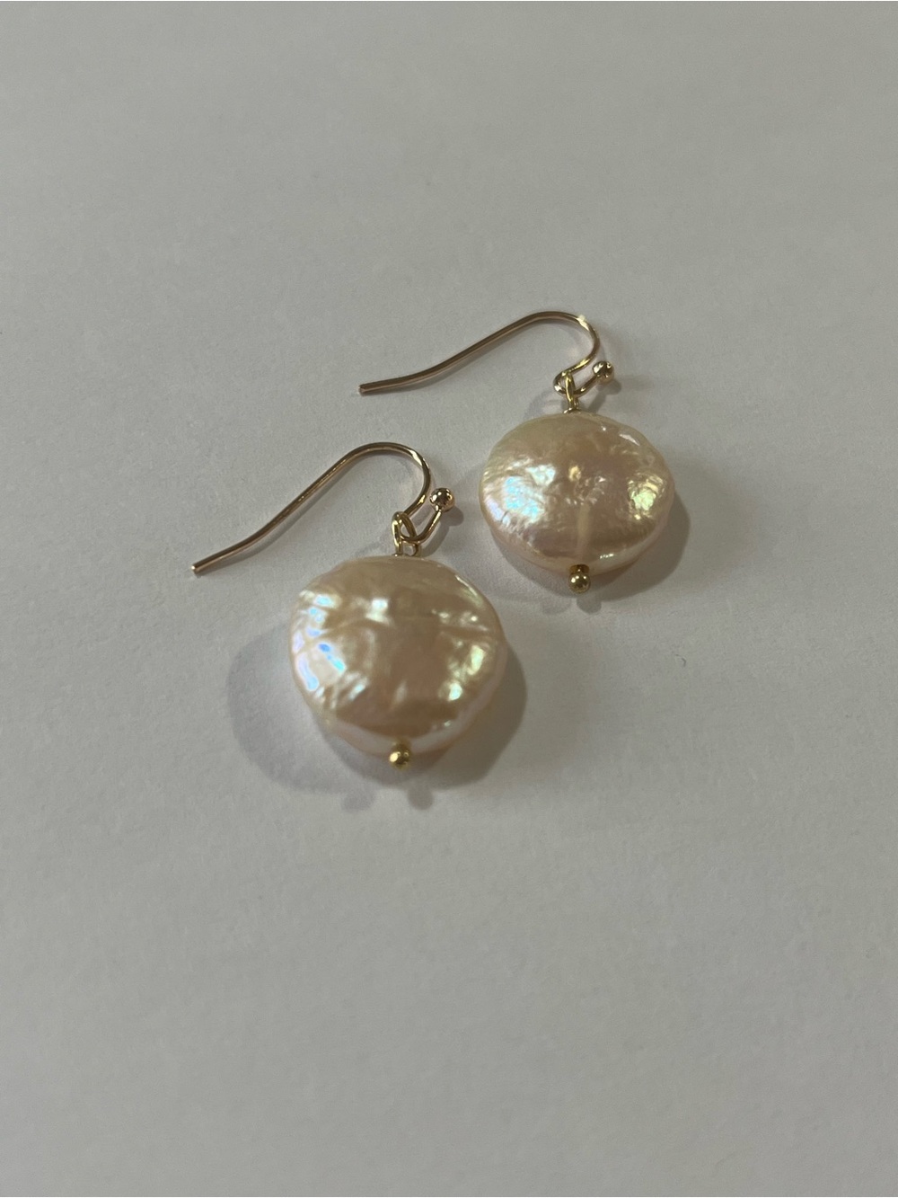 Freshwater Coin Pearl Earrings Gold Plated Nickel Free Hooks - Picture 5 of 6